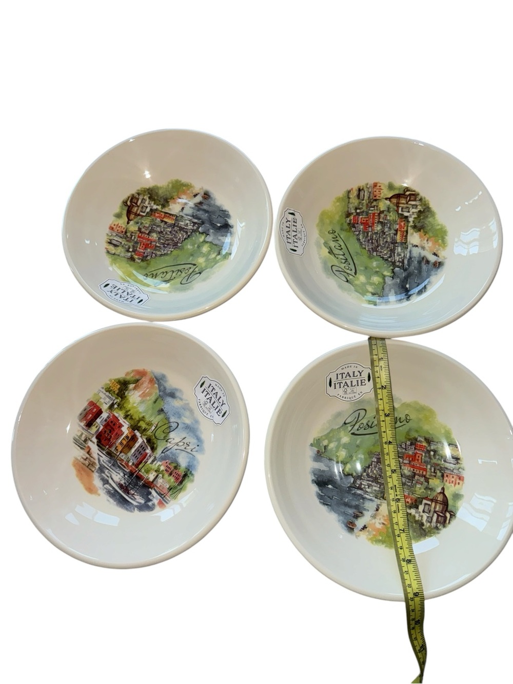 NEW Italy Ceramica Cuore Pasta Salad Soup Bowls 9" Amalfi Coast City Ocean Set 4 - Picture 3 of 6